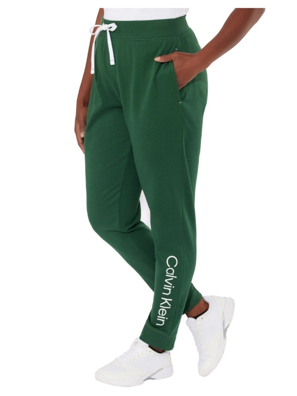Calvin Klein Dark Green Logo Sweatpants with White Drawstring